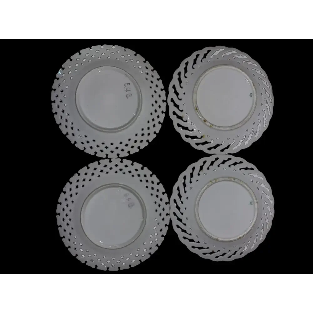 Vintage reticulated 4 milkglass fruit plates  decorative purposes w/ Signature